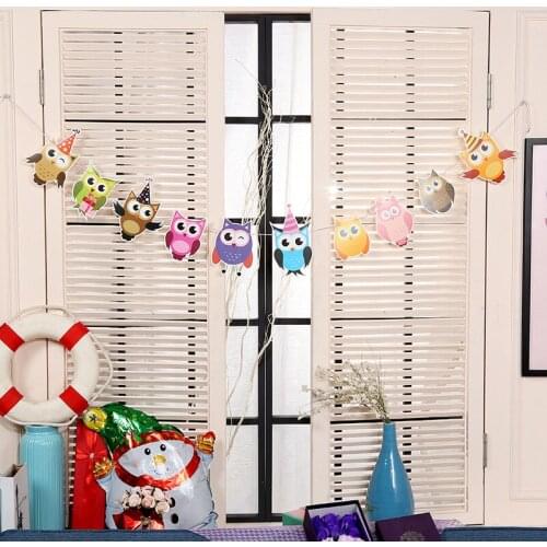 100Set/lot Happy Birthday Paper Owl Flags Bunting Banners Letter Garlands Baby Boy&Girl Kids Birthday Party Decorations