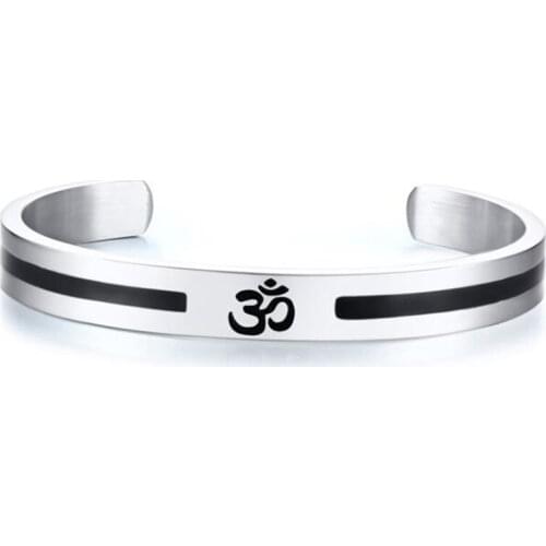 2019 new Stylish simplicity 8MM stainless steel corrosion OM mark opening bracelet Customized Name Cuff Bracelets men B-315