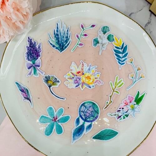 34 pcs creative cute selfie retro fresh creative flowers plant stickers / stickers / DIY art photo album