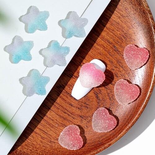 5 Pcs 3D Sweet Candy Star Heart Nail Art Rhinestone Gems Decorations Lovely Gradient Jelly Sugar Nail Jewelry DIY Manicure Tips