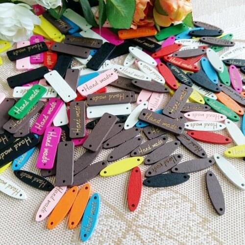 50Pcs/lot Rectangle /Oval 2 Holes"hand made" Wood chips adornment Buttons for Crafts DIY Accessory Scrapbooking