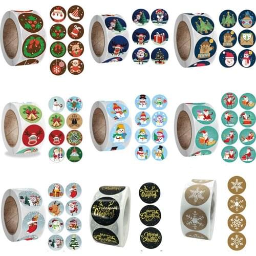 500pcs/Roll Christmas Adhesive Stickers Round Label For DIY Gift Box Baking Package Envelope Stationery Festival Decoration