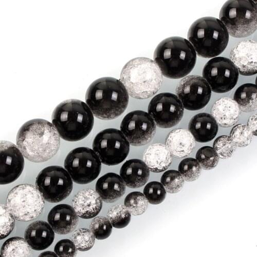 15"Strand Smooth Black And White Round Cracked Crystal Stone Beads Loose Spacer Beads For Jewelry Making Bracelet Neck 6-12mm