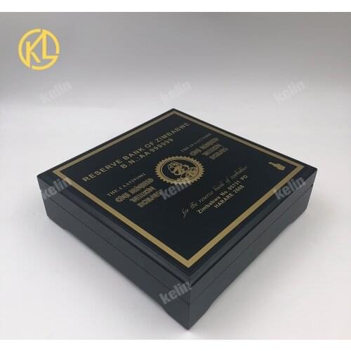 Hot sale luxurious nice empty Black Color Wooden Box for 100pcs/lot 100 Trillion Dollars Zimbabwe Gold Banknotes