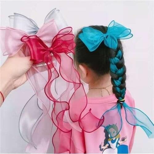 Children Cute Colors Ribbon Lace Bow Streamer Ornament Hair Clips Girls Lovely Sweet Barrettes Hairpins Kids Hair Accessories