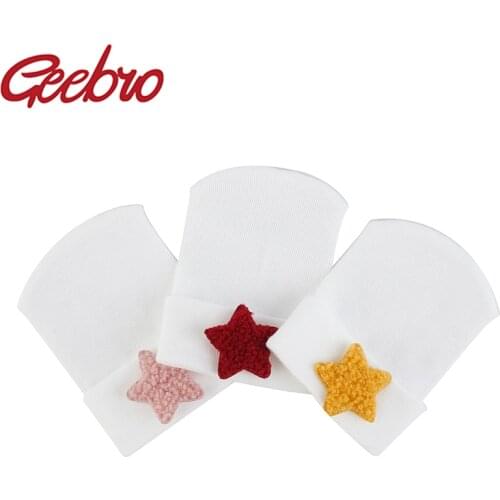 Geebro Newborn Baby Hospital Hats Beanie With Star Soft Cotton Knitting Hat For Baby Boys Girls New born Photography