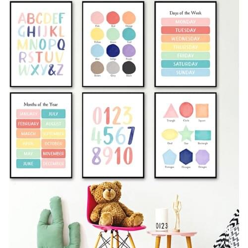 Homeschool Kids Educational ABC Alphabet Posters & Prints Rainbow Picture Classroom Toddler Playroom Decoration Canvas Painting