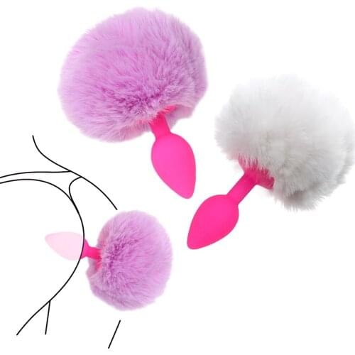 IKOKY Silicone Erotic Toys Anal Plug Tail Cute Anal Sex Toys for Women Butt Plug Hairy Rabbit Tail