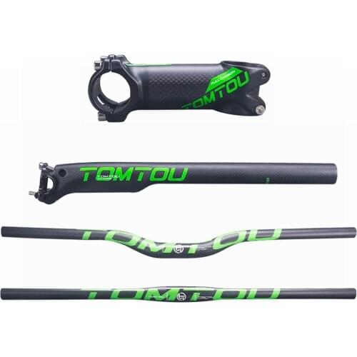 TOMTOU Green Matte Carbon Mountain Bicycle Sets Handlebar + Seatpost (Offset 5mm) + Stem Bike MTB Parts - TG2T36