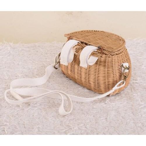Storage Basket Handmade Bike Rattan Hanging Organizer Bag Single Shoulder Bag Storage Backpack Japanese-style Kids Basket