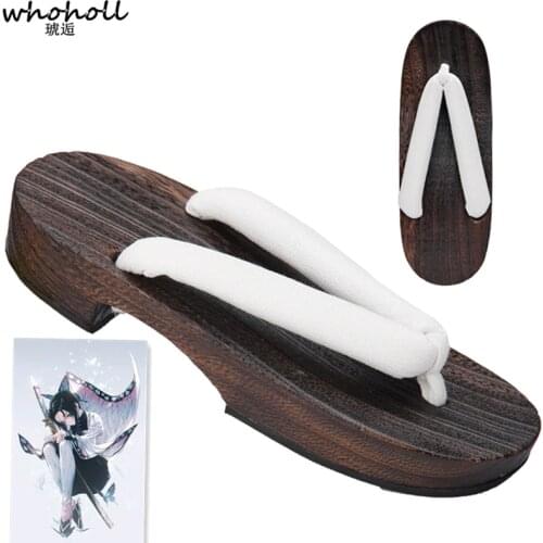 WHOHOLL Kimetsu no Yaiba Anime cosplay costumes Kochou Shinobu women Japanese clogs wooden geta kimono flip-flops slippers