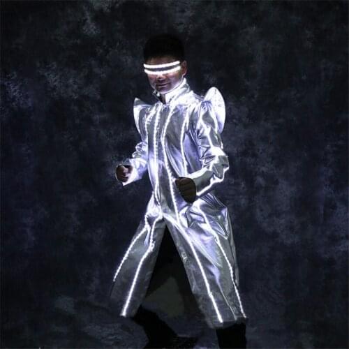 LZ46 Ballroom dance costumes led robot men suit dj party bar performance stage show wears jacket RGB colorful outfit singer club