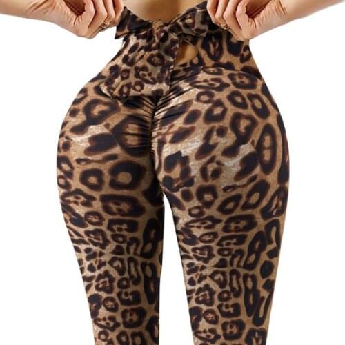 Leopard Yoga Leggings with Bowknot Sexy Women High Waist Exercise Gym Leggings Women Sport Yoga Pants Casual