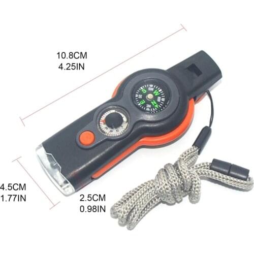 Multifunction 7 in1 Outdoor Survival Whistle Keychain with Compass Magnifier U7EF