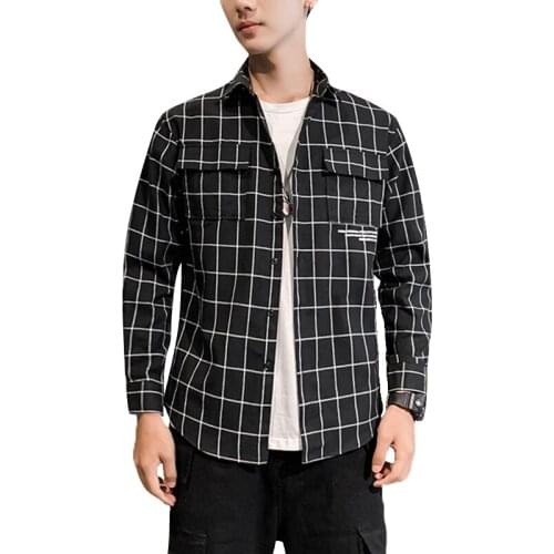 Mens New Long-sleeved Plaid Work Shirt Classic Big Pocket Design Office Bank Casual Work Clothes High-quality Mens Clothing