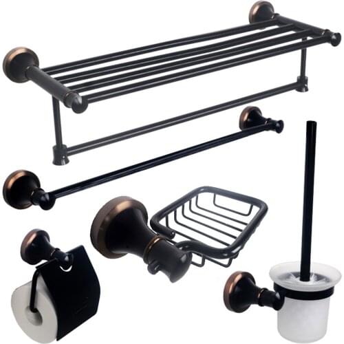 Black Alumimum Bath Hardware Sets Rose Gold Round Base Bathroom Accessories Set Ceramic Soap Dish Cup Holder Towel Rack Bath Set