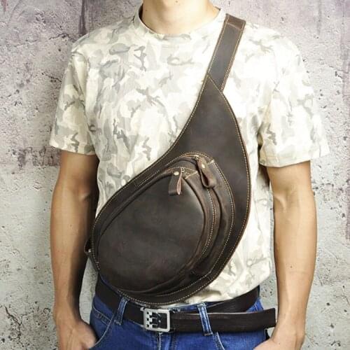 Men Crazy Horse Cowhide Sling Chest Back Pack Shoulder Messenger Bag Genuine Leather Vintage trend Men Cross Body Chest Bags