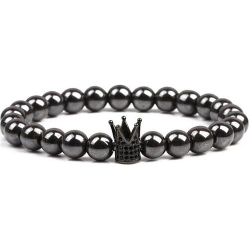 Natural Stone Black Hematite Crown Metal Magnetic Therapy Bracelets for Arthritis Pain Relief Radiation protection