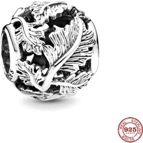 New Original Silver Color Leaf Bead Fit European Pandora Charms Bracelet Bangles Diy Jewelry P143