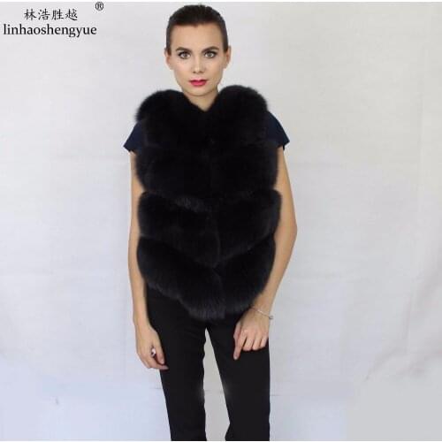 Linhaoshengyue 2016 New Real Fox Fur Vest Women Short Fox Fur Vest
