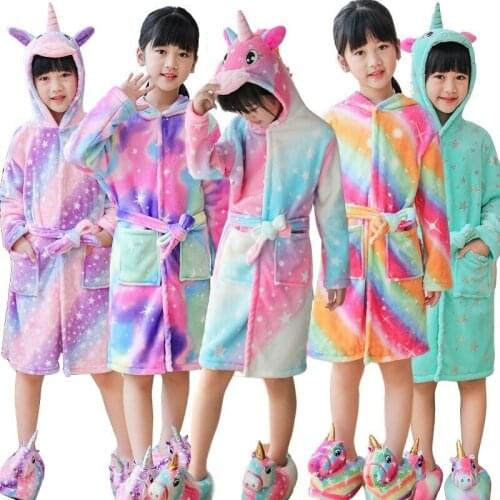 New Childrens Bathrobe Flannel Nightgown Animal Kids Pajamas Kigurumi For Children Unicorn Pajama Set Night Pyjamas