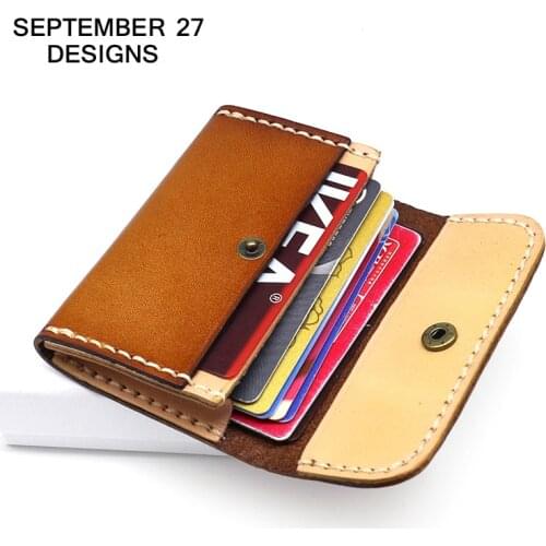 New Fashion Business Card Case Genuine Leather Vintage Name/ID/Bus Card Holder Retro Small Wallet Mini Purses Credit Card Bag