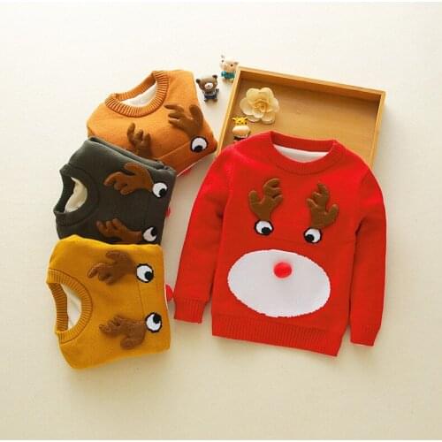 2020 Autumn New Korean Cartoon Thickened Fawn Pattern Kids Sweater for Boys Sweater with Deer Male