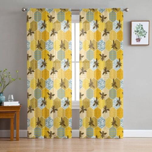 Bee Hive Flower Morocco Sheer Curtains for Living Room Bedroom Kitchen Tulle for Windows Voile Drapes Home Decoration
