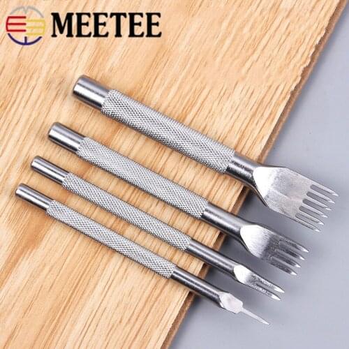 Meetee 1pc Spacing 3/4mm 1/2/4/6 Teeth Handmade Leather DIY Tool Punching Steel Punch Wallet Eye Stitching Bag Making Fork Hand