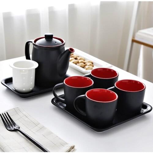 Simple elegant ceramic coffee cup set British tea with tea leakage European afternoon tea set with tray