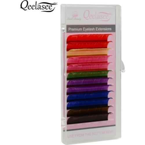 Qeelasee New Arrival 8 Colors Rainbow Colored Eyelash Extension Faux Mink Color Eyelashes Colorful Eyelash Maquiagem Cilios