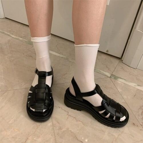 Women Shoes Casual Sandals Summer Platform Creeper Sandals Punk Weave Platform Sandal Black White Shoes Sandale Talon