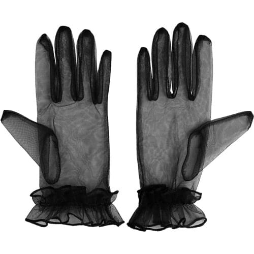 Sexy Lace Ruffle Tulle Full Finger Driving Sunscreen Mittens Womens Thin Mesh Transpare Wedding Party Dinner Dress Gloves M13