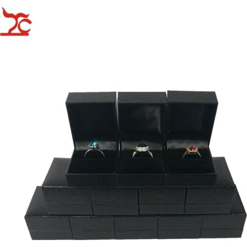 12Pcs Black Lizard Texture Leatherette Ring Box Jewelry Ring Box Organizer Wedding Engagement Party Ring Gift Box5*4.5*3.5CM