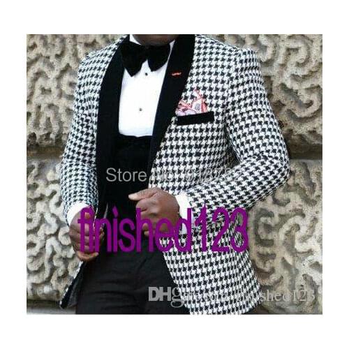 Customized Plaid 3 Piece Groom Tuxedos Wedding Party Suit Business Groomsman Suit Mens Wedding Suits( jacket+Pants+vest+Bow)
