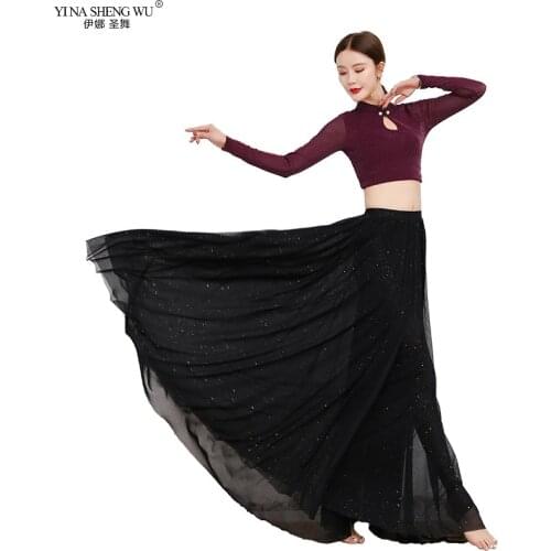 Top+Skirt Adult Sexy Mesh Belly Dance Costumes for Women Bellydance Practice Clothing Oriental Dancing Long Sleeves Clothes Wear