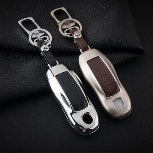 Car Zinc alloy + Genuine Leather Remote Smart Key Cover Fob Case key Shell For porsche Cayenne Macan panamera car-covers