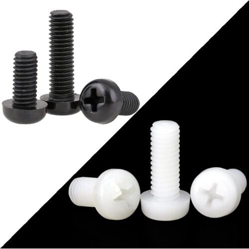 Nylon Round Head Phillips Machine Screws M2 M2.5 M3 M4 M5 M6 White Black Color PA66 GB818 DIN7985