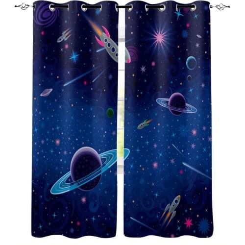 Outer Space Rocket Planet Curtain For Kitchen Living Room Bedroom Curtains Home Decoration Window Treatments Drapes
