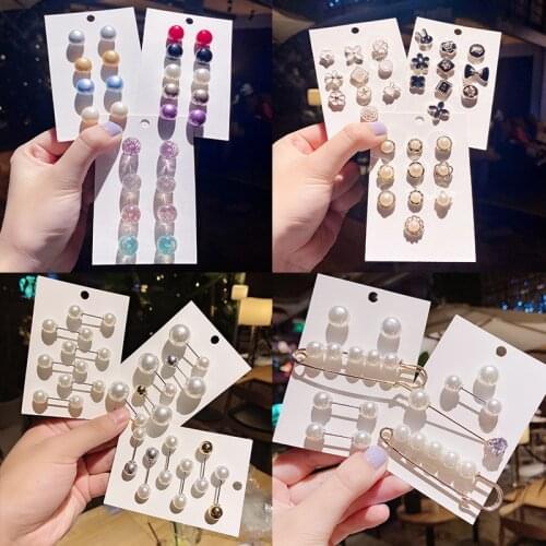 Pearl Alloy Round Temperament Brooch Set Smile Flower Badge Brooch Bag Clothes Lapel Pin Adjust Waist Fix Clothes Jewelry Gift