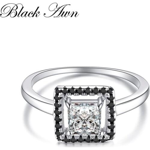 Anillos Mujer Engagement Rings for Women Genuine 100% 925 Sterling Silver Jewelry Black&White Stone Square Bijoux Bague C221