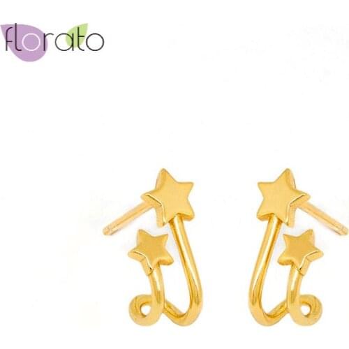 Simple 925 Sterling Silver Dainty Double Star Ear Suspender Stud Earrings for Women Minimalist Gold Silver color Studs Jewelry