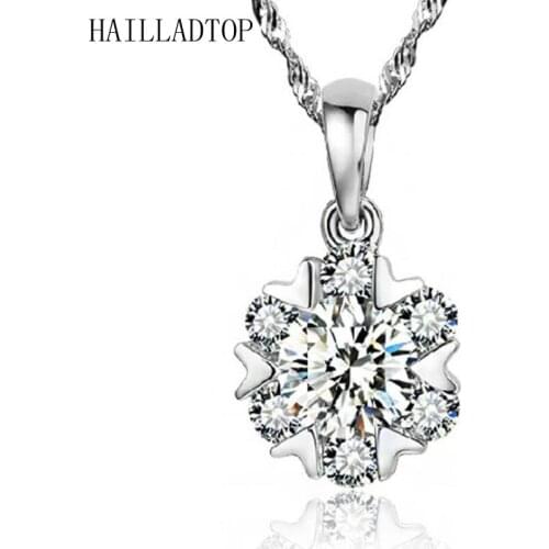 Top Trendy Silver Plated Snowflake Pendant Necklaces Luxury Crystal Wedding 64 Faces Shining Quartz Bling Jewelry for Women
