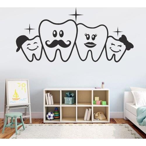 Teeth Family Wall Decals Creative Style Vinyl Waterproof Wall Stickers Teeth Dental Clinic Doctor Cartoon Art Decoration Z513