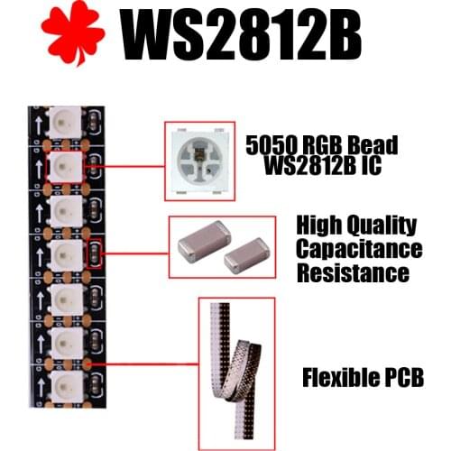 1- 5m WS2812B Led Lights Smart WS2812 RGB Led Strip Light Individually Addressable Led Light Strip Black White PCB IP30 65 67 5V