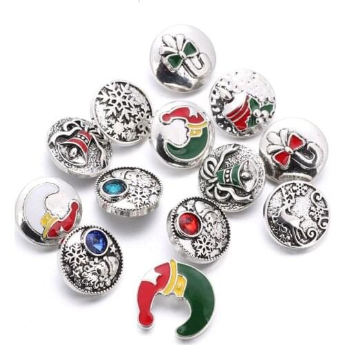 10pcs/lot Christmas Snap Button Jewelry Metal 18mm Snap Buttons fit Snap Bracelet Bangles For Christmas Gift
