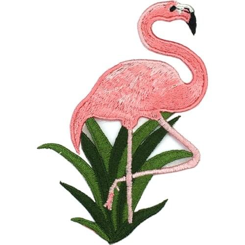 2pc Iron On Embroidery Flamingo Patch Bird Patches For Clothing Birds Applique Embroidered Clothes Stickers Parches Ropa AC1529
