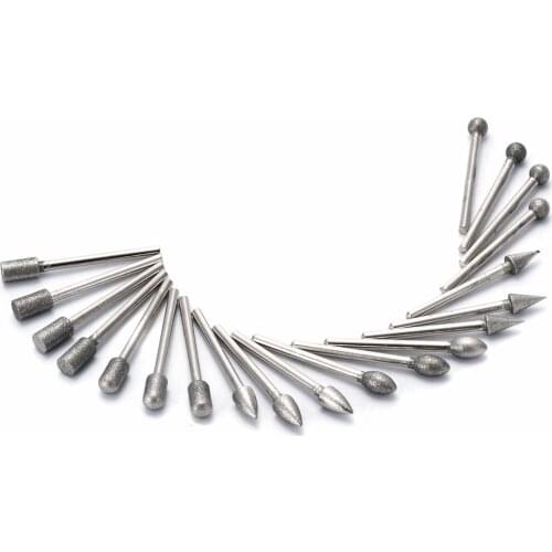 20pcs 3mm Shank Diamond Grinding Heads Mini Rotary Drill Burrs Bit Set for Grinders Hanging Mill Glass Carving Mayitr