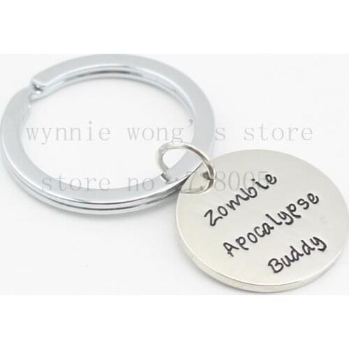 2016 Hand Stamped necklace "Zombie Apocalypse Buddy" chainkey Gift for him for her - Walking Dead - Walking dead gift -Zombie