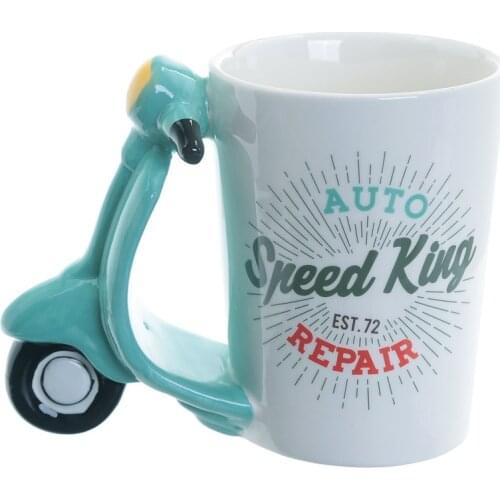 3D Motorcycle Hand Painted Ceramic Mug Creative Motorcycle Coffee Cup Multifunctional Breakfast Milk Children Birthday Gift Cup